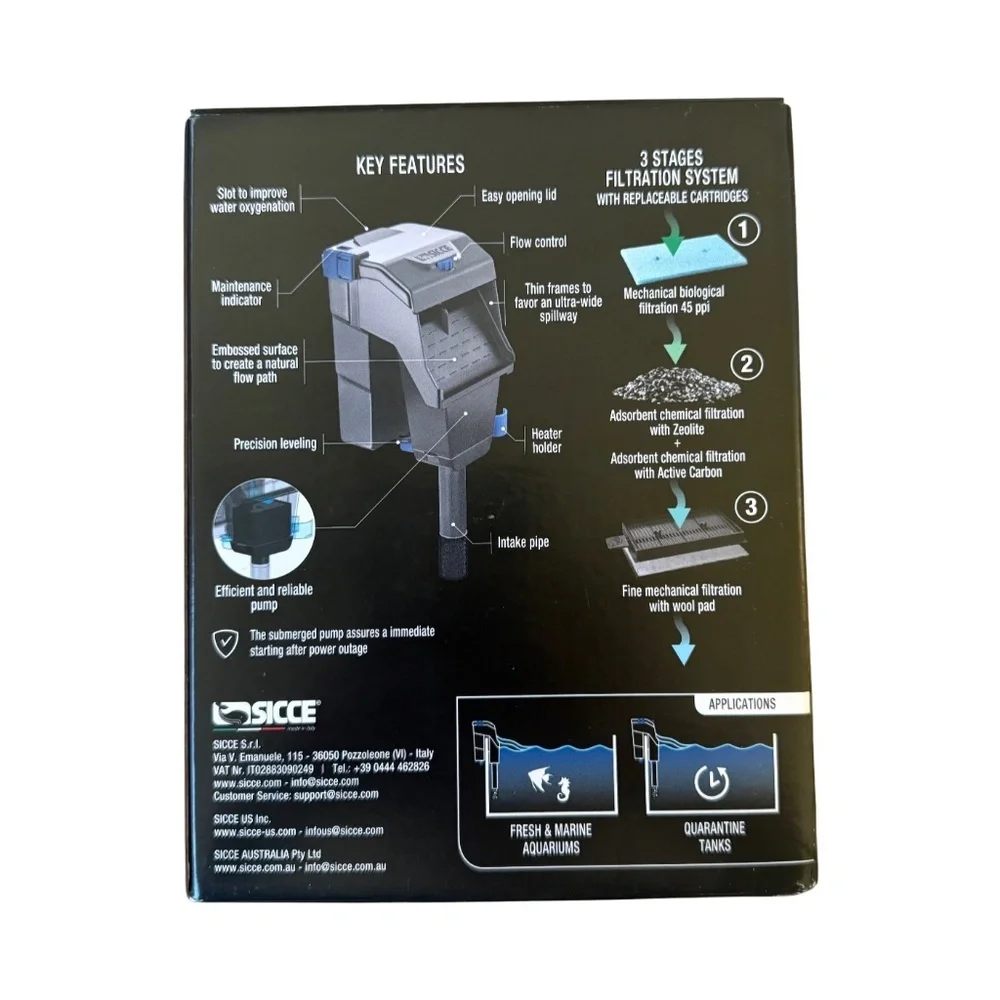 Sicce Aqua Filtra 10 Hang-On Aquarium Filter | Fresh & Saltwater | Up to 10 Gal